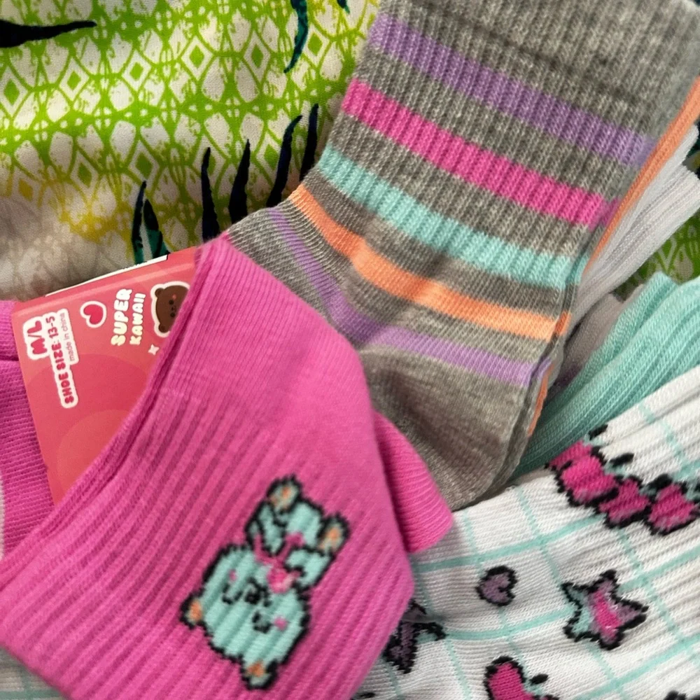 🧦 Capelli New York 8-Pair Quarter Socks Cute Kawaii Bear Heart Print M/L